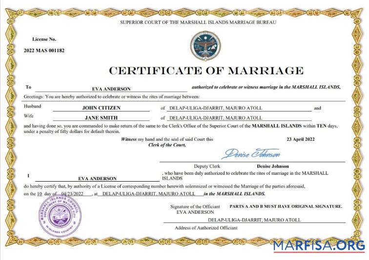 Blank Marshall Islands marriage certificate Word and PDF template
